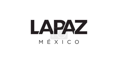 Ilustración de La Paz en el emblema de México para la impresión y la web. El diseño presenta un estilo geométrico, ilustración vectorial con tipografía en negrita en fuente moderna. Letras de eslogan gráfico aisladas sobre fondo blanco. - Imagen libre de derechos