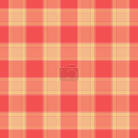 Vector check plaid of pattern fabric texture with a background seamless tartan textile in red and orange colors.