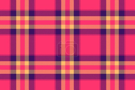 Illustration for Seamless check plaid of vector tartan texture with a background fabric pattern textile in red and violet colors. - Royalty Free Image