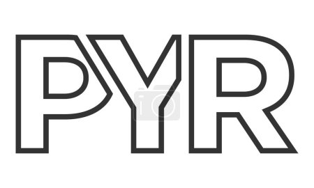 Plantilla de diseño de logotipo PYR con texto en negrita fuerte y moderno. Logotipo vectorial inicial basado en tipografía simple y mínima. Identidad de empresa de moda.