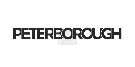 Peterborough city en el diseño del Reino Unido presenta una ilustración vectorial de estilo geométrico con tipografía en negrita en una fuente moderna sobre fondo blanco.