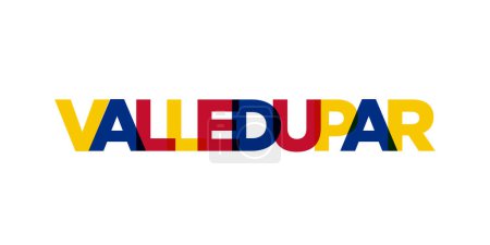 Valledupar in the Colombia emblem for print and web. Design features geometric style, vector illustration with bold typography in modern font. Graphic slogan lettering isolated on white background.
