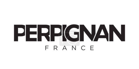 Illustration for Perpignan in the France emblem for print and web. Design features geometric style, vector illustration with bold typography in modern font. Graphic slogan lettering isolated on white background. - Royalty Free Image