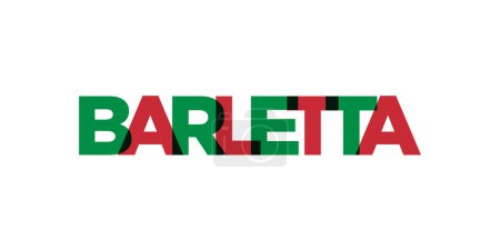 Ilustración de Barletta en el emblema de Italia para la impresión y la web. El diseño presenta un estilo geométrico, ilustración vectorial con tipografía en negrita en fuente moderna. Letras de eslogan gráfico aisladas sobre fondo blanco. - Imagen libre de derechos