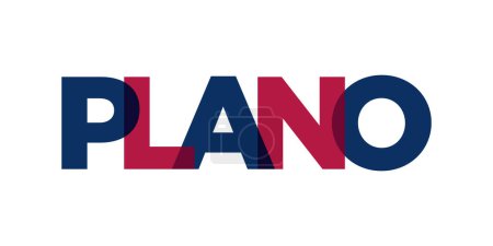 Téléchargez les illustrations : Plano, Texas, États-Unis typographie slogan design. Logo Amérique avec lettrage de ville graphique pour l'impression et les produits web. - en licence libre de droit