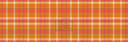 Illustration for Christmas check vector texture, teenager background seamless fabric. Track tartan textile plaid pattern in orange and red color. - Royalty Free Image
