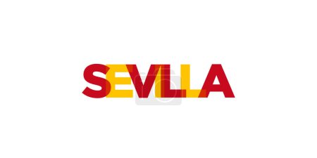 Illustration for Sevilla in the Spain emblem for print and web. Design features geometric style, vector illustration with bold typography in modern font. Graphic slogan lettering isolated on white background. - Royalty Free Image