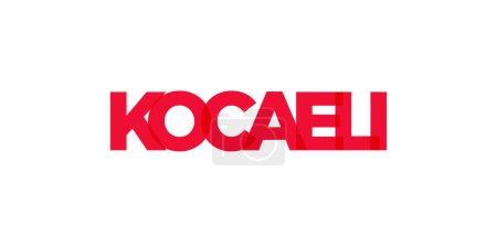 Kocaeli en el emblema de Turquía para imprimir y web. El diseño presenta un estilo geométrico, ilustración vectorial con tipografía en negrita en fuente moderna. Letras de eslogan gráfico aisladas sobre fondo blanco.