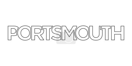 Portsmouth city in the United Kingdom design features a geometric style vector illustration with bold typography in a modern font on white background.