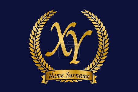 Initial letter X and Y, XY monogram logo design with laurel wreath. Luxury golden emblem with calligraphy font.