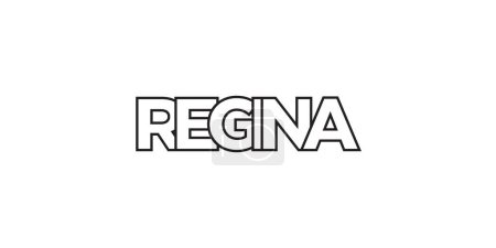 Ilustración de Regina en el emblema de Canadá para imprimir y web. El diseño presenta un estilo geométrico, ilustración vectorial con tipografía en negrita en fuente moderna. Letras de eslogan gráfico aisladas sobre fondo blanco. - Imagen libre de derechos