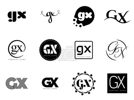 GX logo company template. Letter g and x logotype. Set different classic serif lettering and modern bold text with design elements. Initial font typography.