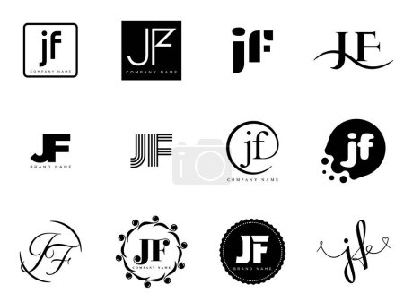 JF logo company template. Letter j and f logotype. Set different classic serif lettering and modern bold text with design elements. Initial font typography.