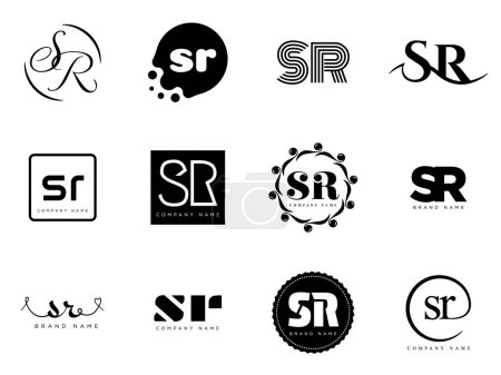 SR logo company template. Letter s and r logotype. Set different classic serif lettering and modern bold text with design elements. Initial font typography.