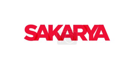 Sakarya en el emblema de Turquía para imprimir y web. El diseño presenta un estilo geométrico, ilustración vectorial con tipografía en negrita en fuente moderna. Letras de eslogan gráfico aisladas sobre fondo blanco.