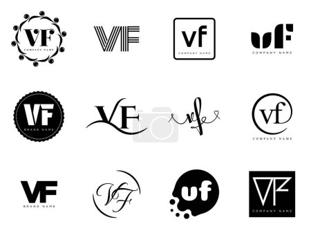 VF logo company template. Letter v and f logotype. Set different classic serif lettering and modern bold text with design elements. Initial font typography.