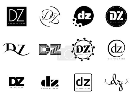 DZ logo company template. Letter d and z logotype. Set different classic serif lettering and modern bold text with design elements. Initial font typography.