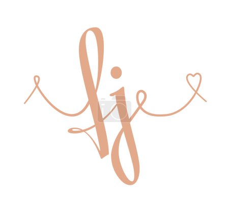 Illustration vectorielle de calligraphie de monogramme de mariage initial de FJ. Lettrage dessiné à la main f et j love logo design pour la Saint Valentin affiche, carte de voeux
