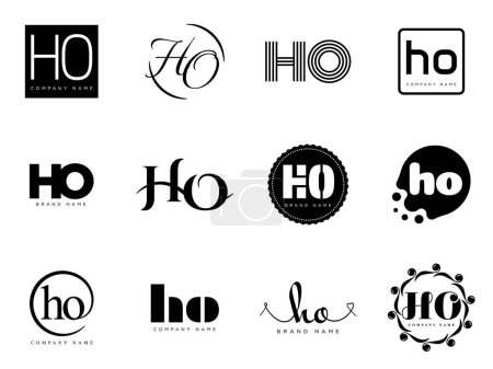 Vorlage für das HO-Logo der Firma. Buchstabe h und o Schriftzug. Setzen Sie verschiedene klassische Serifen-Schriftzüge und modernen fetten Text mit Gestaltungselementen. Schrifttypografie.