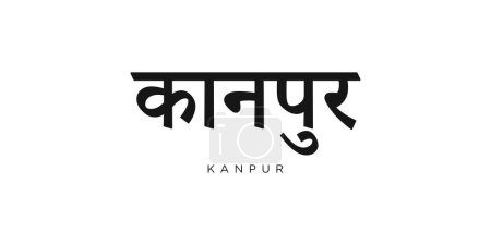 Kanpur en el emblema de la India para imprimir y web. El diseño presenta un estilo geométrico, ilustración vectorial con tipografía en negrita en fuente moderna. Letras de eslogan gráfico aisladas sobre fondo blanco.