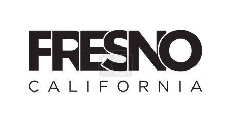 Fresno, Kalifornien, USA Typografie Slogan Design. Amerika-Logo mit grafischem City-Schriftzug für Print- und Webprodukte.