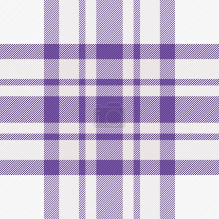 Illustration for Best plaid seamless pattern, improvement texture tartan background. Nostalgia fabric textile vector check in white and violet color. - Royalty Free Image