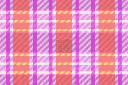 Illustration for Birthday card fabric vector pattern, fiber texture seamless background. Realistic check tartan textile plaid in magenta and white color. - Royalty Free Image