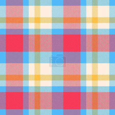 Illustration for Seamless pattern tartan of background vector texture with a textile check plaid fabric in cyan and red colors. - Royalty Free Image