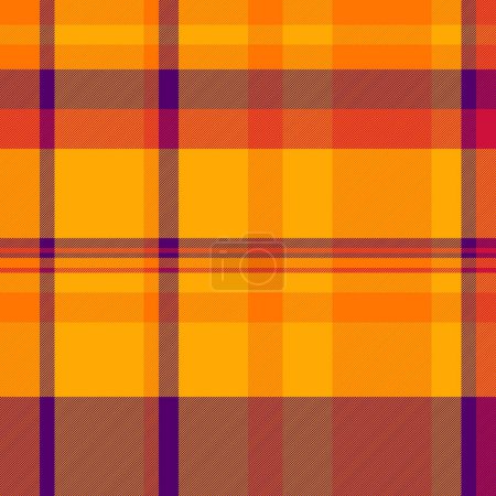 Production plaid background textile, outside vector fabric seamless. Scratch tartan check pattern texture in orange and bright colors.