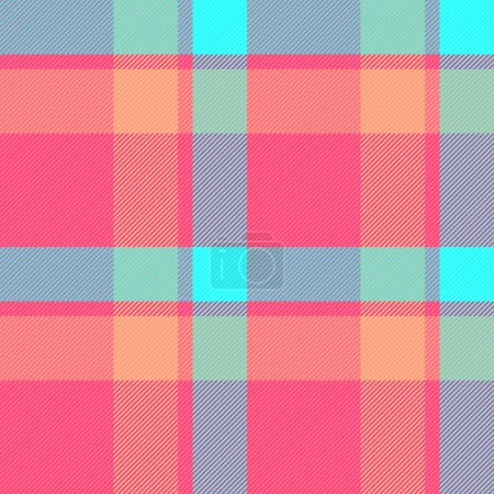 Textura vector textil de tela tartán cheque con un fondo de patrón sin costuras a cuadros en colores rojo y verde azulado.