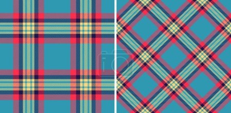 Illustration for Seamless plaid tartan of textile pattern texture with a fabric vector background check. Set in rainbow colors for holiday fashion trends in festive look. - Royalty Free Image