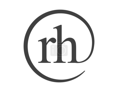 RH-Logo aus zwei Buchstaben mit kreisförmigem E-Mail-Zeichen-Stil. R und H rundes Firmenlogo