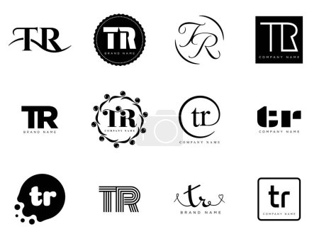 TR logo company template. Letter t and r logotype. Set different classic serif lettering and modern bold text with design elements. Initial font typography.