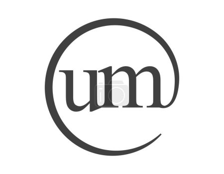 UM-Logo aus zwei Buchstaben mit kreisförmigem E-Mail-Zeichen-Stil. U und M rundes Firmenlogo