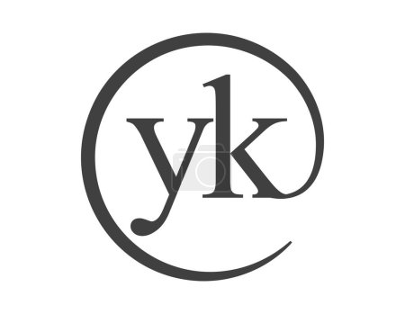 YK-Logo aus zwei Buchstaben mit kreisförmigem E-Mail-Zeichen-Stil. Y und K rundes Firmenlogo