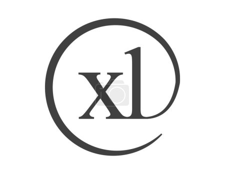 XL-Logo aus zwei Buchstaben mit kreisförmigem E-Mail-Zeichen-Stil. X und L rundes Firmenlogo