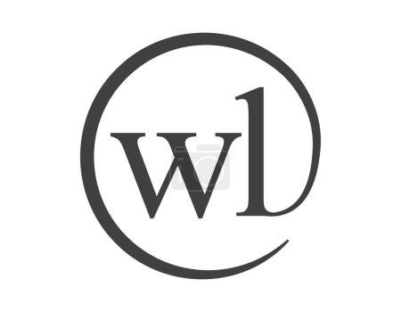 WL-Logo aus zwei Buchstaben mit kreisförmigem E-Mail-Zeichen-Stil. W und L rundes Firmenlogo