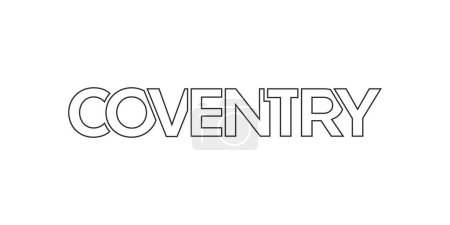 Ville de Coventry au Royaume-Uni design dispose d'une illustration vectorielle de style géométrique avec typographie audacieuse dans une police moderne sur fond blanc.