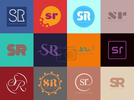 SR logo company template. Letter s and r logotype. Set different classic serif lettering and modern bold text with design elements. Initial font typography.