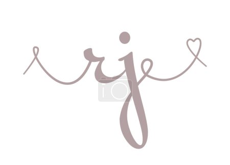 RJ initial wedding monogram calligraphy vector illustration. Hand drawn lettering r and j love logo design for valentines day poster, greeting card