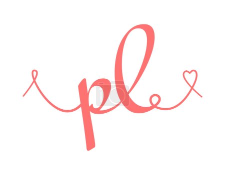 Illustration vectorielle de calligraphie monogramme de mariage initial PL. Lettrage dessiné à la main p et l love logo design pour l'affiche de la Saint Valentin, carte de voeux