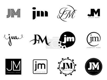 Modèle de société logo JM. Lettre j et logotype m. Définir différents lettrage serif classique et texte gras moderne avec des éléments de conception. Typographie de police initiale.