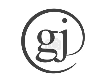 GJ-Logo aus zwei Buchstaben mit kreisförmigem E-Mail-Zeichen-Stil. G und J rundes Firmenlogo