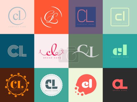 CL logo company template. Letter c and l logotype. Set different classic serif lettering and modern bold text with design elements. Initial font typography.