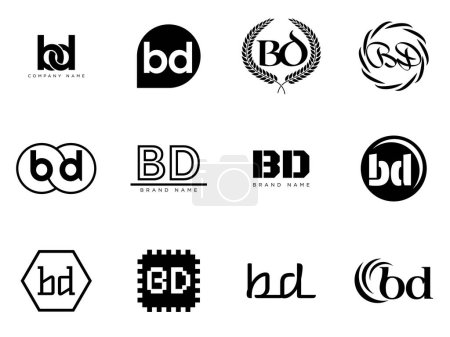 BD logo company template. Letter b and d logotype. Set different classic serif lettering and modern bold text with design elements. Initial font typography.