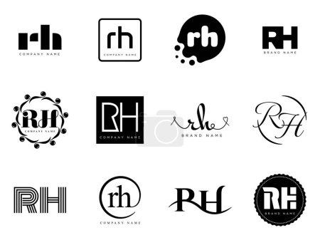 Vorlage für das RH-Logo. Buchstabe r und h Schriftzug. Setzen Sie verschiedene klassische Serifen-Schriftzüge und modernen fetten Text mit Gestaltungselementen. Schrifttypografie.