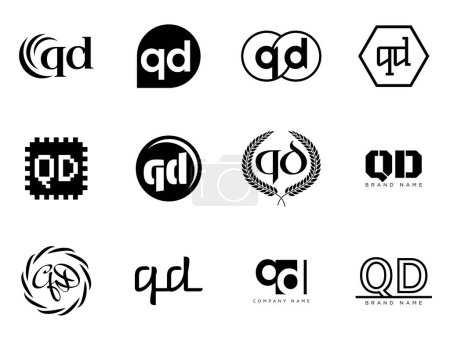 Plantilla de empresa de logotipo QD. Letra q y d logotipo. Establezca diferentes letras serif clásicas y texto moderno en negrita con elementos de diseño. Initial fuente typography.