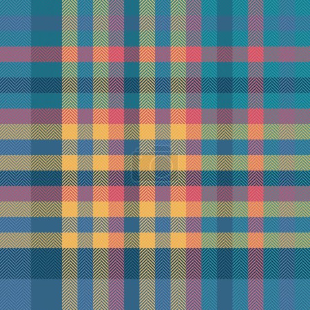 Tiny fabric check background, scratched textile tartan vector. Sketching seamless texture plaid pattern in cyan and amber color.