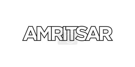 Amritsar im indischen Emblem für Print und Web. Design mit geometrischem Stil, Vektorillustration mit kühner Typografie in moderner Schrift. Grafischer Slogan Schriftzug isoliert auf weißem Hintergrund.