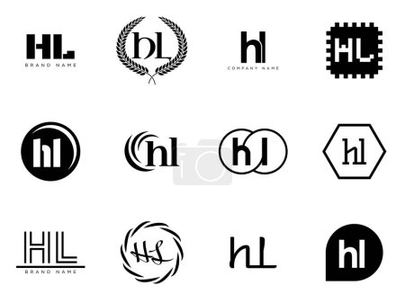 HL logo company template. Letter h and l logotype. Set different classic serif lettering and modern bold text with design elements. Initial font typography.